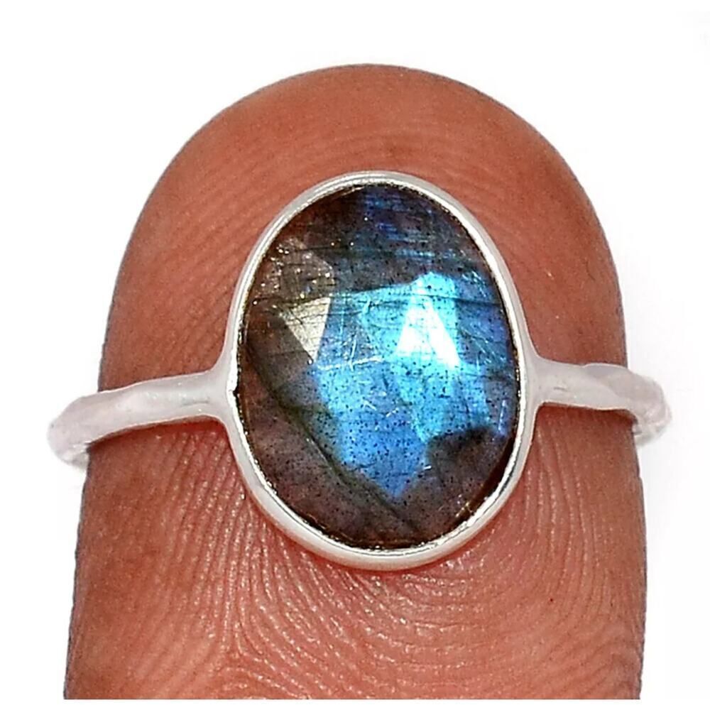 Natural Faceted Labradorite 925 Sterling Silver Ring
